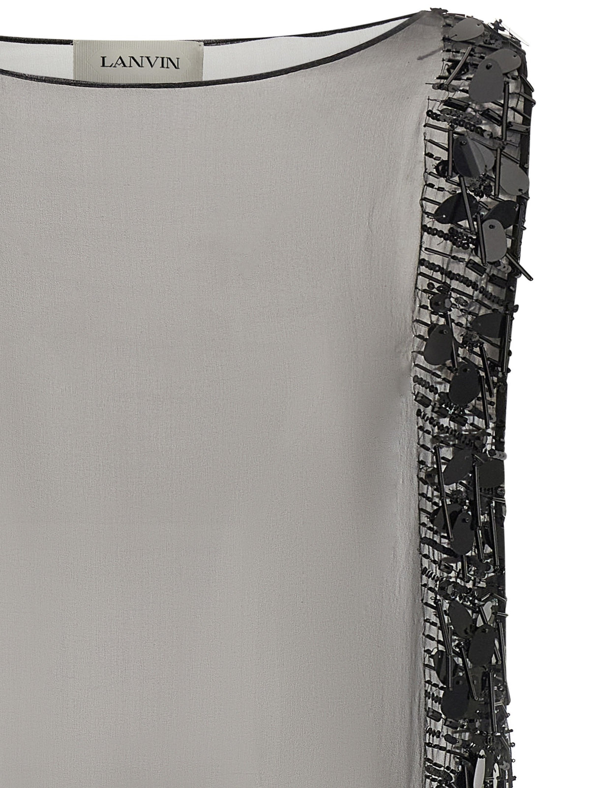 LANVIN Embroidered Silk Tunic Dress Black, view 3