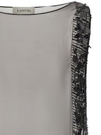 LANVIN Embroidered Silk Tunic Dress Black, view 3
