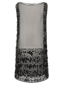LANVIN Embroidered Silk Tunic Dress Black