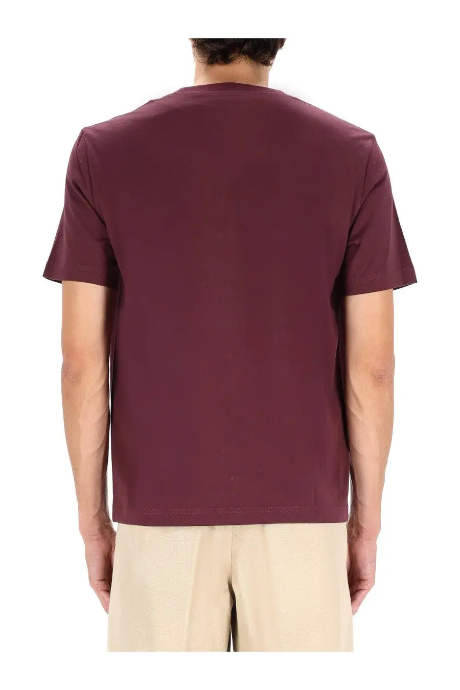 Lanvin men’s maroon short-sleeved crew neck shirt made of smooth lightweight fabric for casual wear