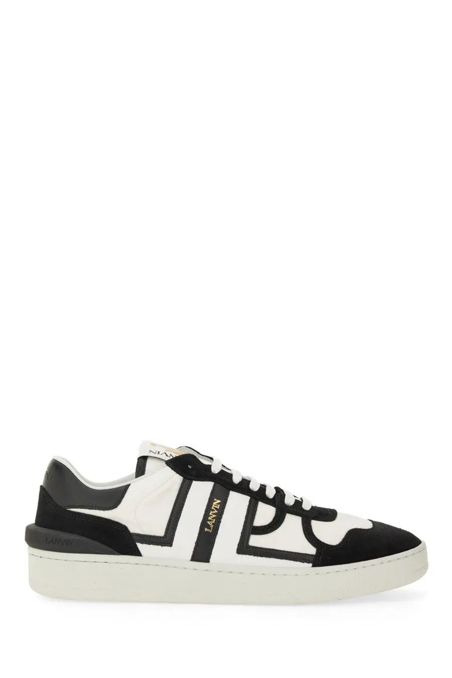 Lanvin men’s sneaker clay white in black and white with bold geometric patterns on the upper for stylish wear