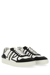 Lanvin men’s sneaker clay white in black and white featuring a bold geometric design and premium leather materials