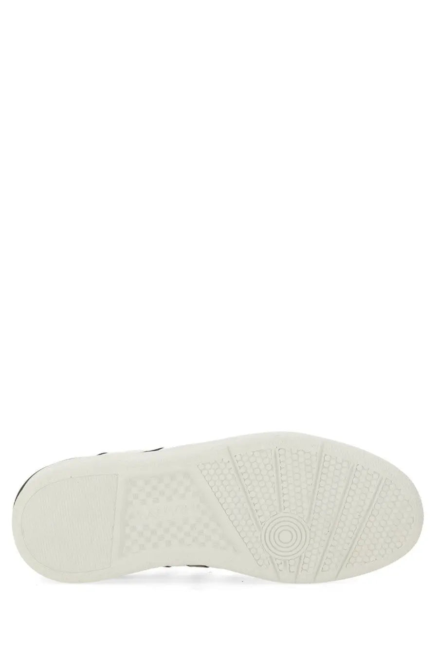Lanvin men’s sneaker clay white with white rubber sole featuring textured tread and circular design near the heel back view
