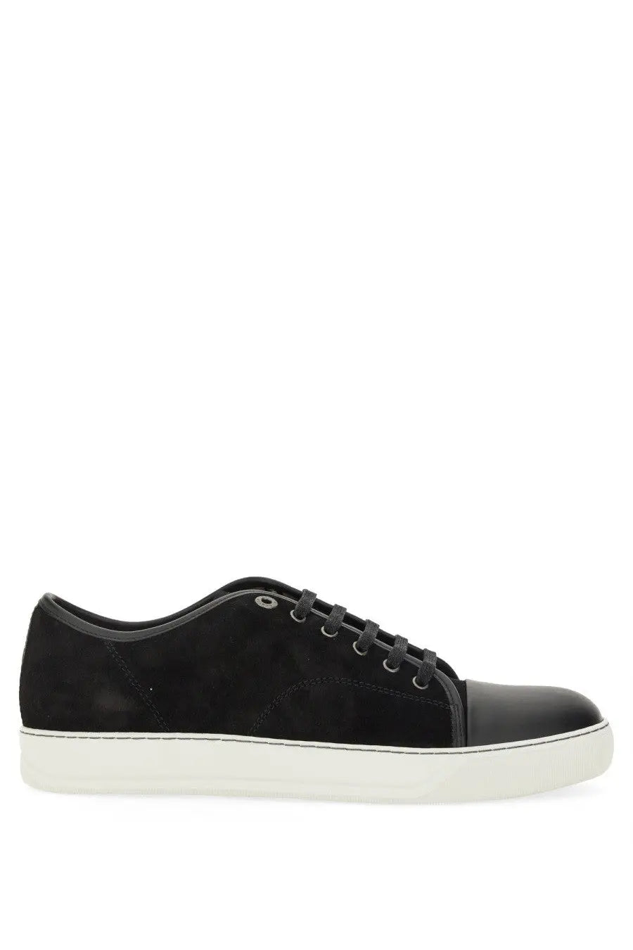 Lanvin men’s sneaker DBB1 black low-top sneaker in black suede and leather with a white rubber sole