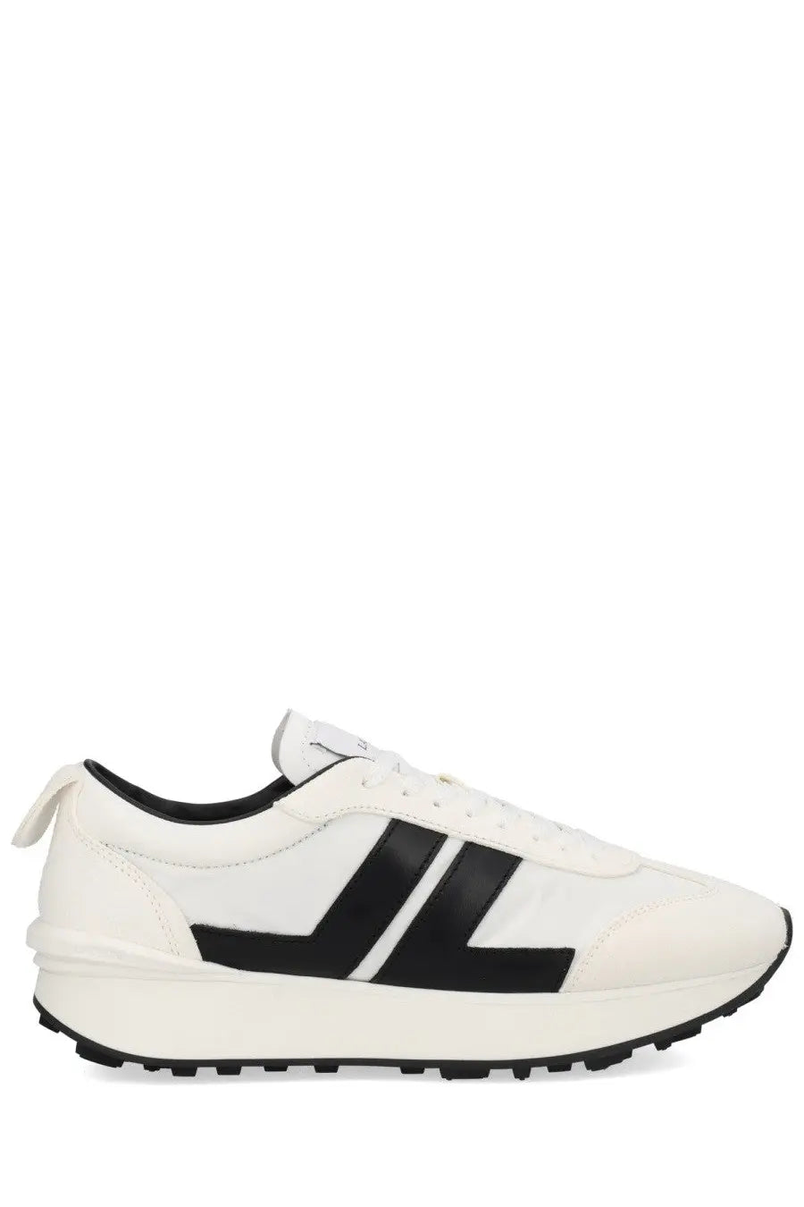 Lanvin unisex sneaker bumpr white with sleek retro design and bold black diagonal stripes on white leather side panel