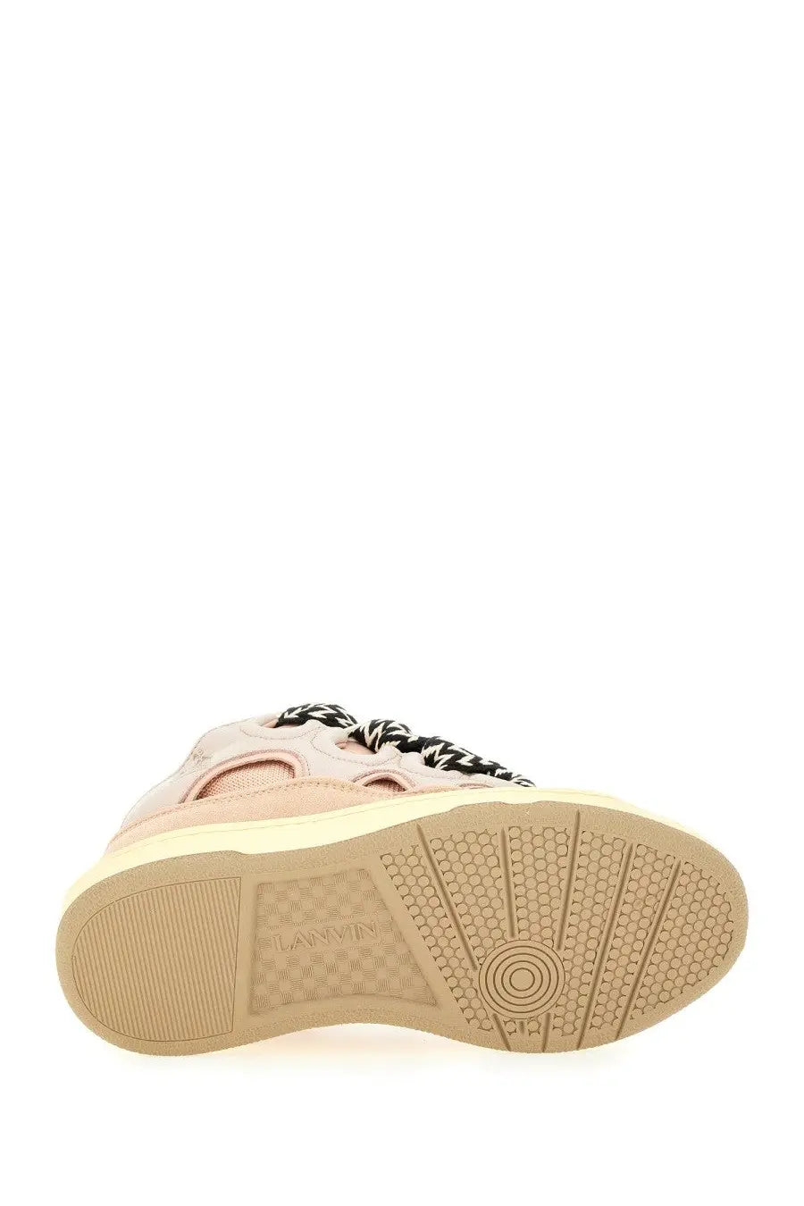 Beige Lanvin unisex high top sneaker with black and white patterned laces from the curb blue collection