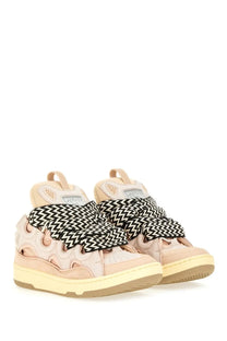 Beige lanvin unisex high-top sneakers with black and white zigzag fabric straps curb blue design