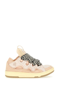 Beige Lanvin unisex sneaker curb blue with black and white zigzag-patterned laces in a stylish casual design