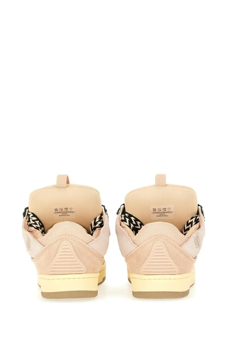 Lanvin unisex sneaker curb blue beige suede and mesh with black and white zigzag laces and cream rubber sole