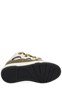 Lanvin unisex sneaker curb brown high-top olive and cream suede with braided laces and chunky white midsole