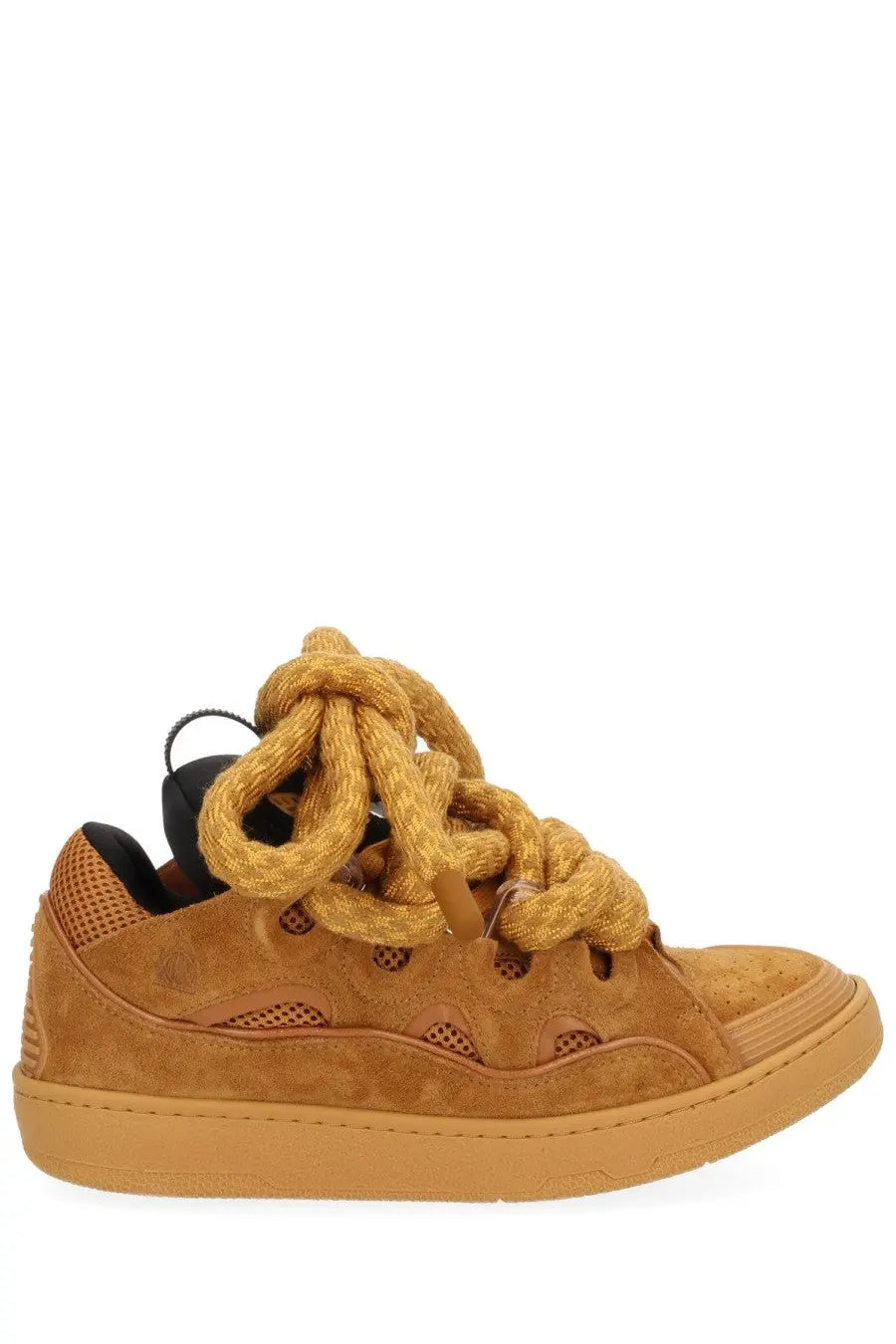 Lanvin unisex sneaker curb brown tan suede with woven laces and perforated detailing for casual wear