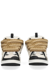 Lanvin unisex sneaker curb brown featuring white and black design with woven tan rope detail across the top