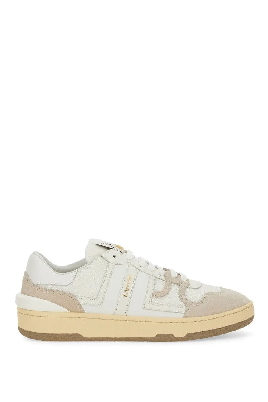Lanvin women’s sneaker clay white in white and beige suede with minimalist design and lanvin embossing on the side