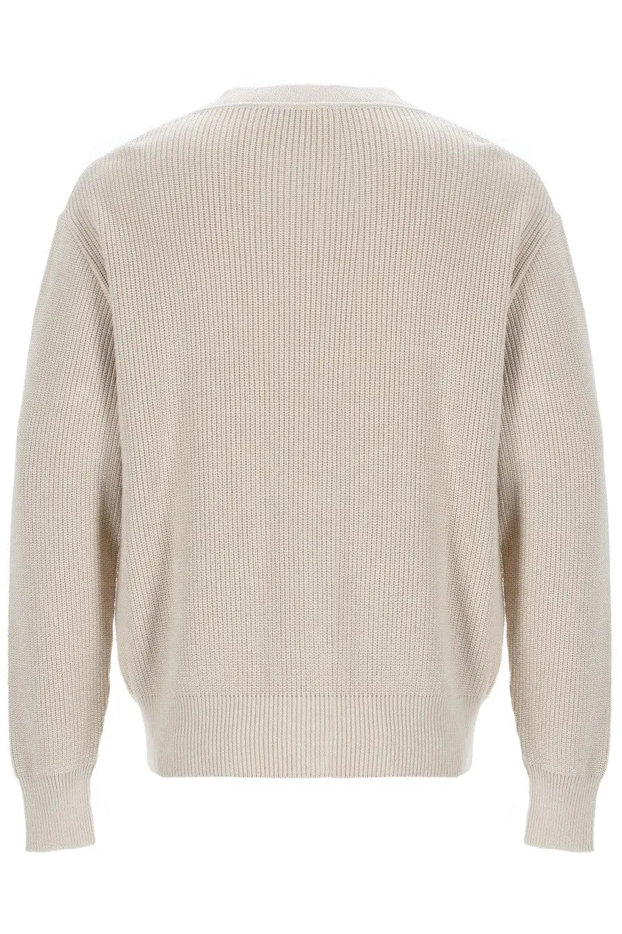 Lardini men’s knitted cardigan beige ribbed knit sweater with crew neck and long sleeves