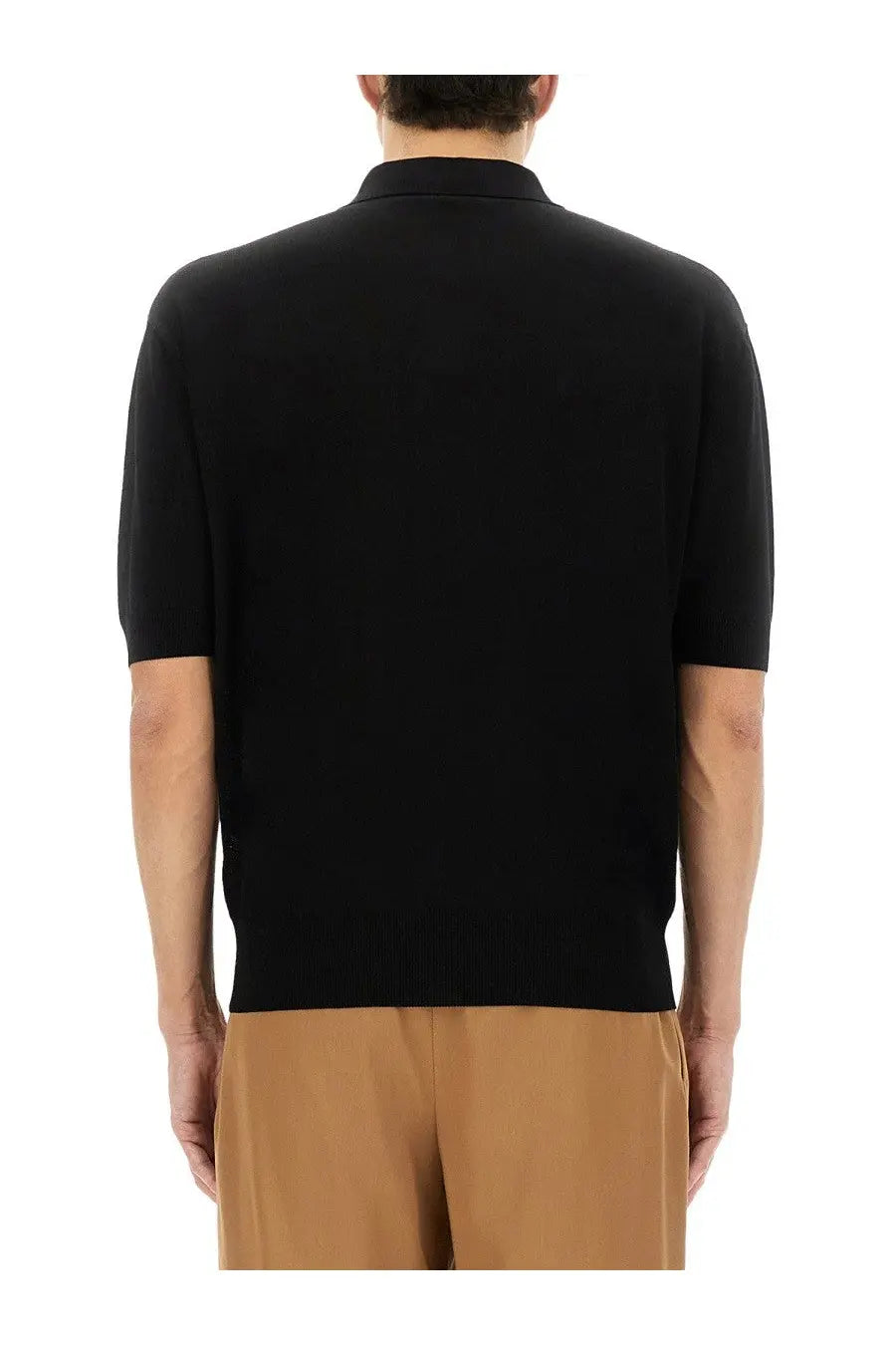 Lardini men’s organic cotton polo shirt black with short sleeves classic collar and ribbed hem front view