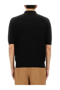 Lardini men’s organic cotton polo shirt black with short sleeves classic collar and ribbed hem front view