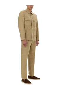 Beige utility-style shirt with two chest pockets and collar paired with lardini men’s regular fit pants beige