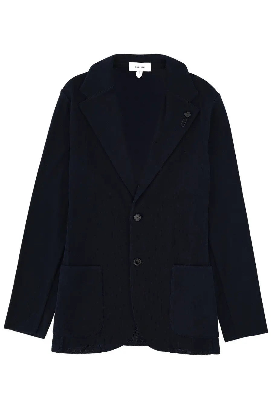 Lardini men’s single breasted blazer in black with minimalist design two buttons flap pockets and subtle texture