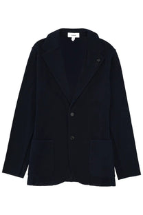 Lardini men’s single breasted blazer in black with minimalist design two buttons flap pockets and subtle texture