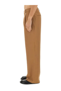 Lardini men’s wool pants beige with tan wide-leg tailored fit and subtle pleats at the waist