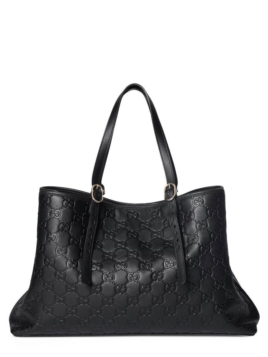 Gucci Women's Large GG Emblem Shopping Bag Black