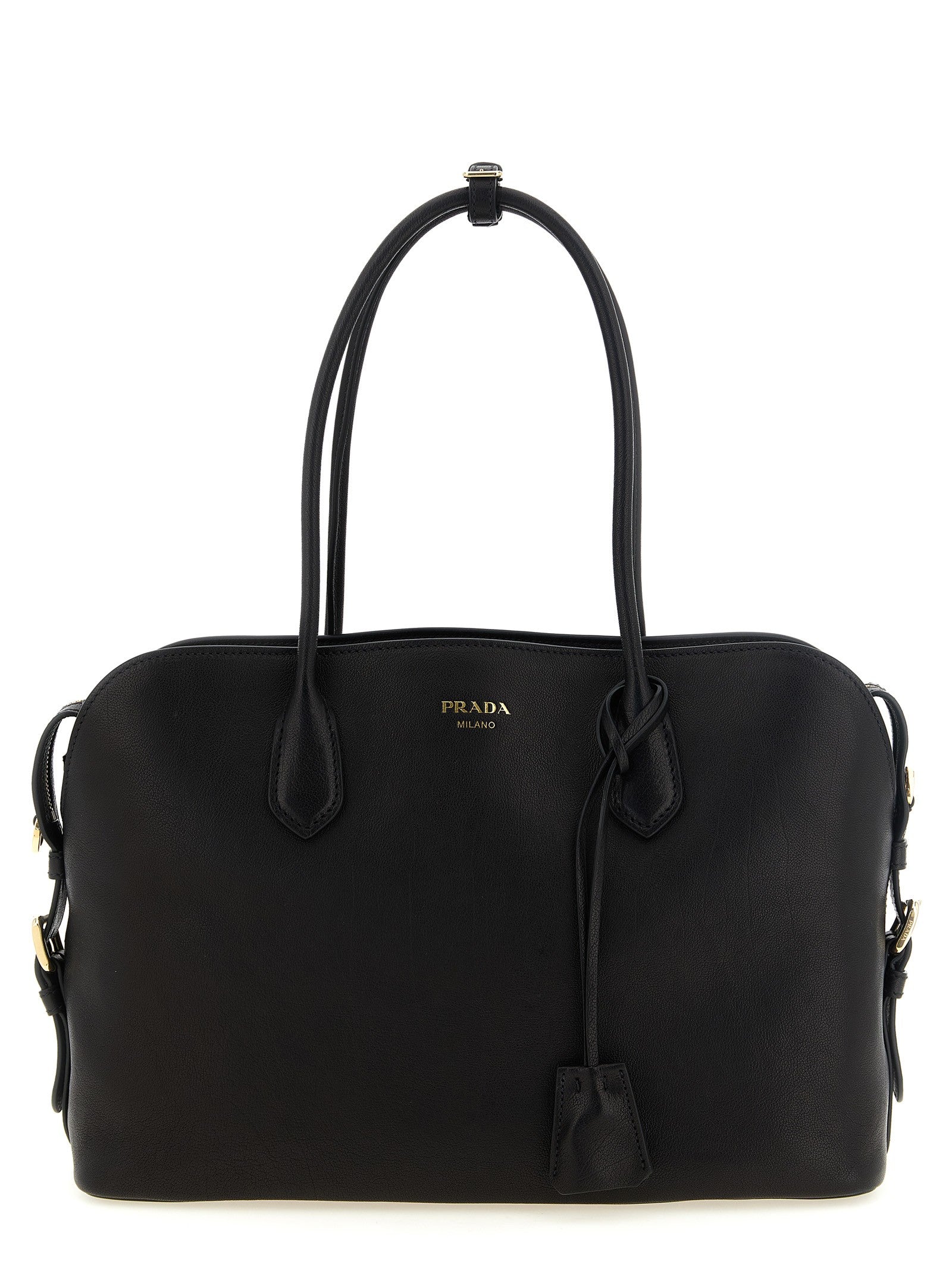 PRADA Large Leather Shopping Bag Black