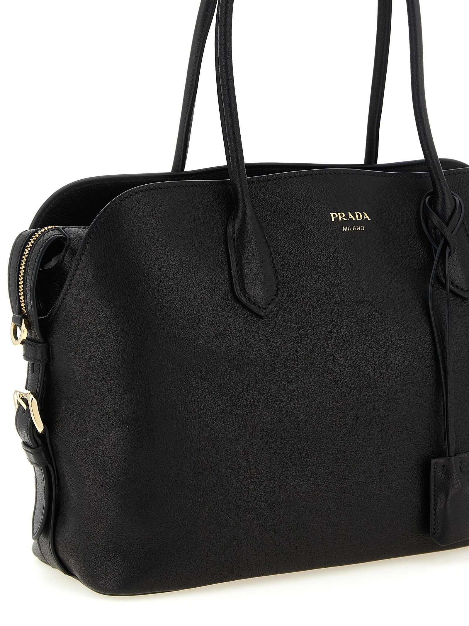 PRADA Large Leather Shopping Bag Black
