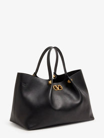 Valentino Women's Large Vlogo Signature Leather Tote Bag Black