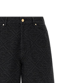Casablanca Laser Monogram Denim Bermuda Shorts Black