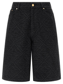 Casablanca Laser Monogram Denim Bermuda Shorts Black