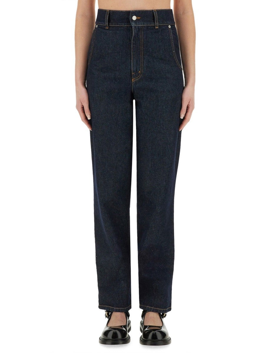 Moschino Women's Laurel Crown Patch Denim Pants Blue