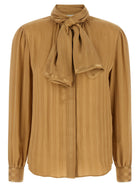Saint Laurent Lavallière Neck Blouse Beige