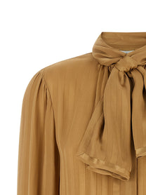 Saint Laurent Lavallière Neck Blouse Beige, view 3