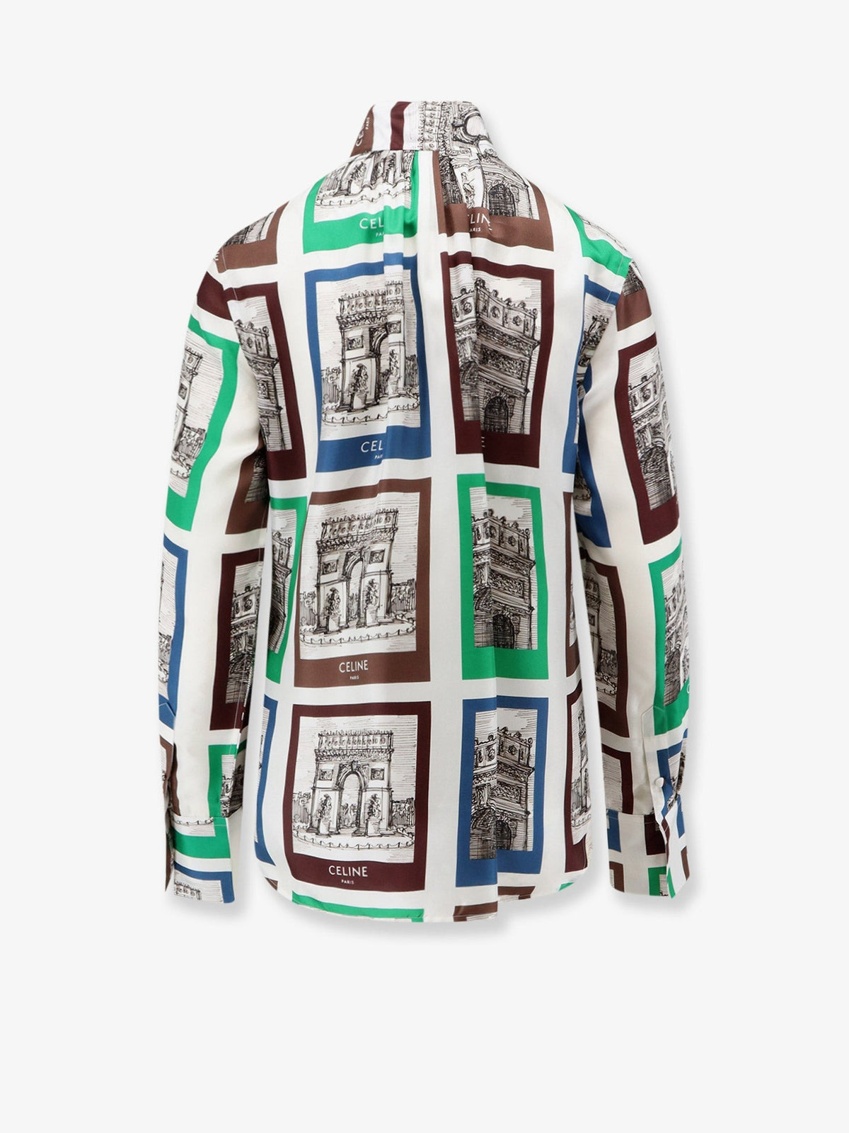 Celine Women's Lavalliere Printed Silk Shirt White