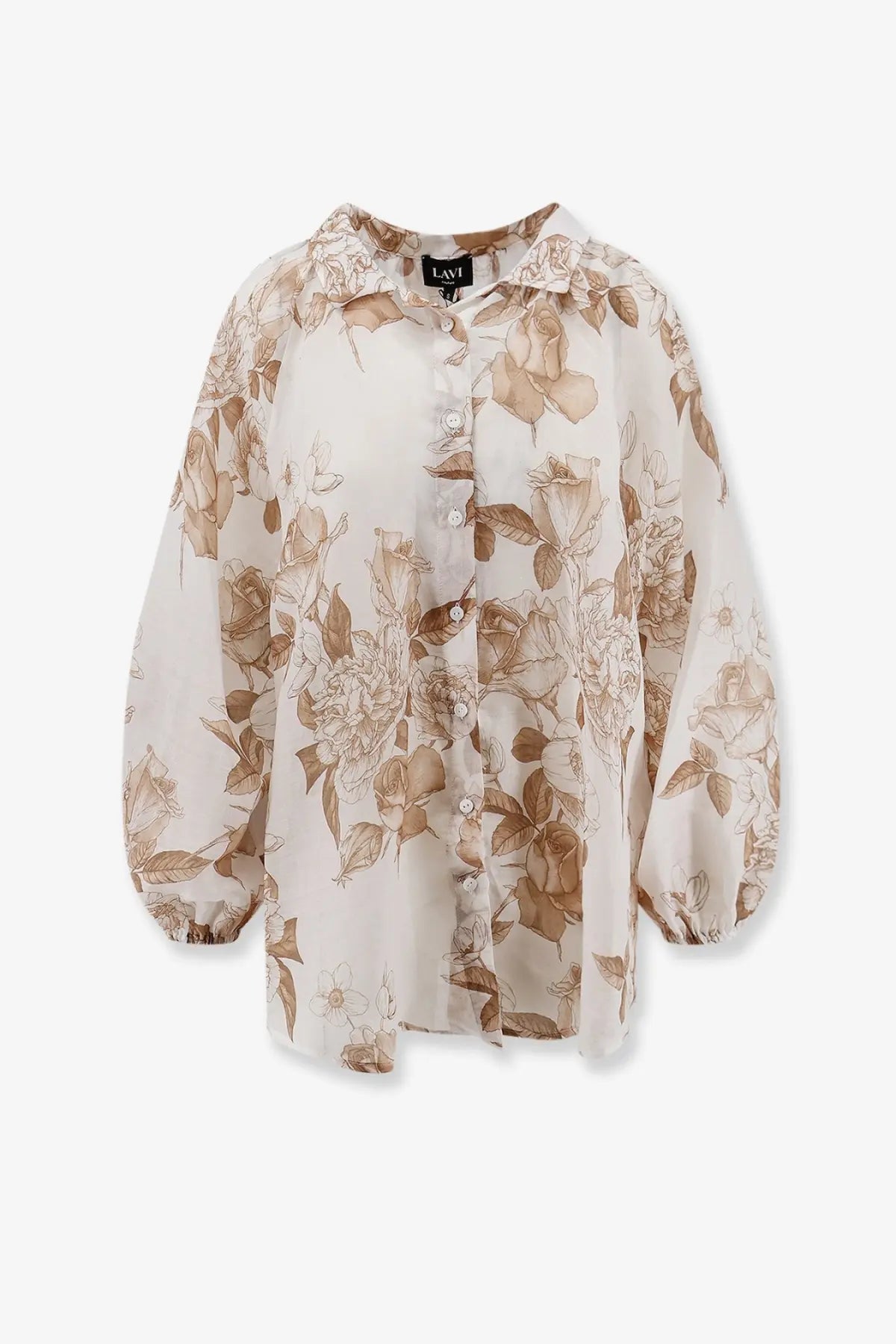 Lavi womens afrodite ramié beige blouse with delicate ivory fabric and elegant brown floral print
