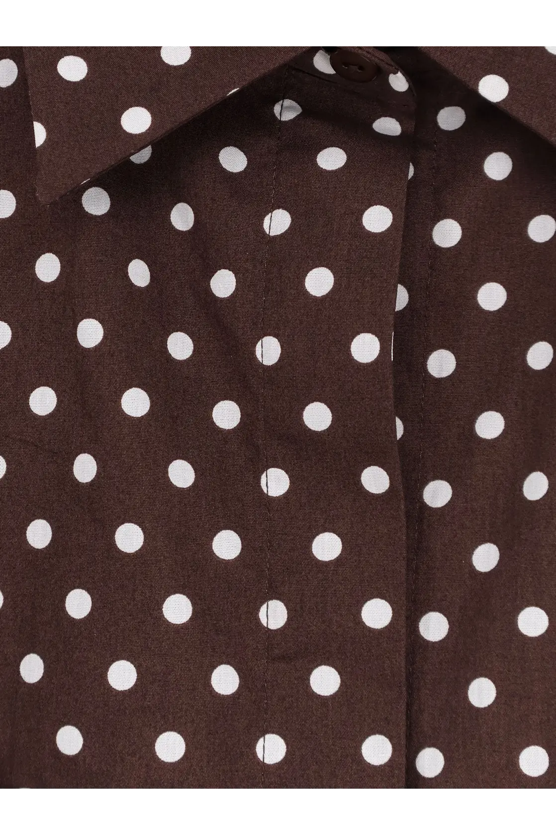 Brown polka-dot button-up shirt with white circular patterns made of cotton from lavi women’s caprese polka dots dress