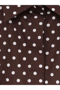 Brown polka-dot button-up shirt with white circular patterns made of cotton from lavi women’s caprese polka dots dress