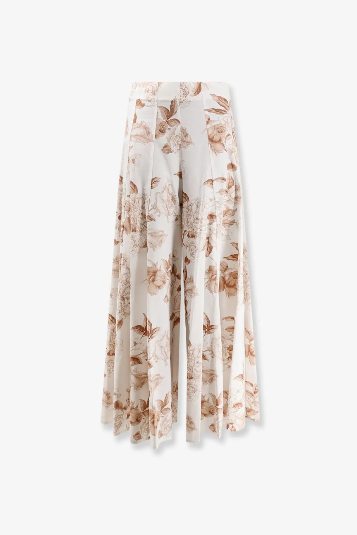 Lavi women’s debby wide-leg cotton trousers in beige with flowing high waist and elegant brown floral print