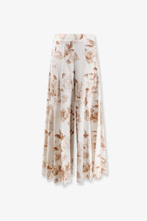 Lavi women’s debby wide-leg cotton trousers in beige with flowing high waist and elegant brown floral print