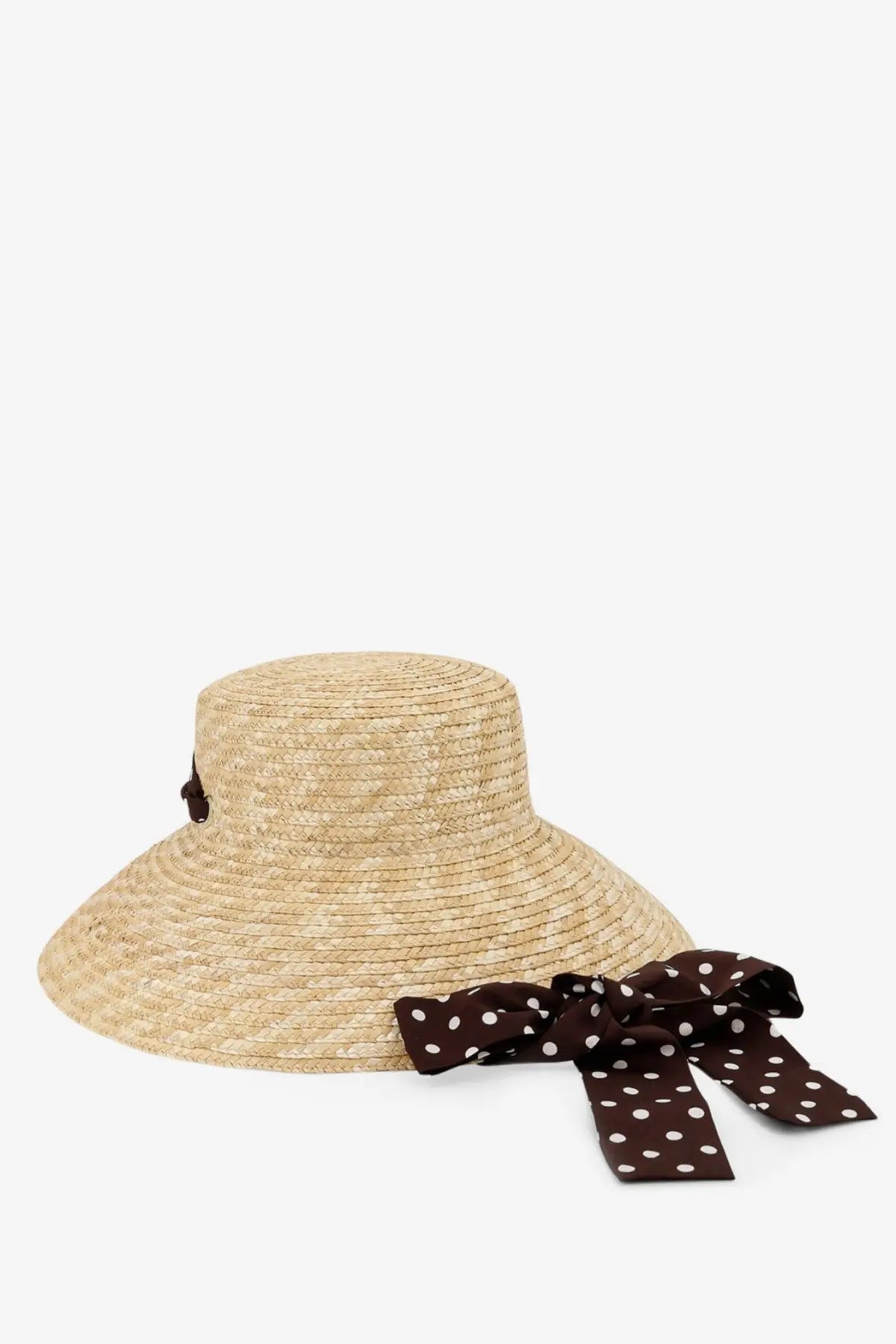 Lavi womens madeleine raffia hat white light beige straw sun hat with brown polka dot ribbon bow front
