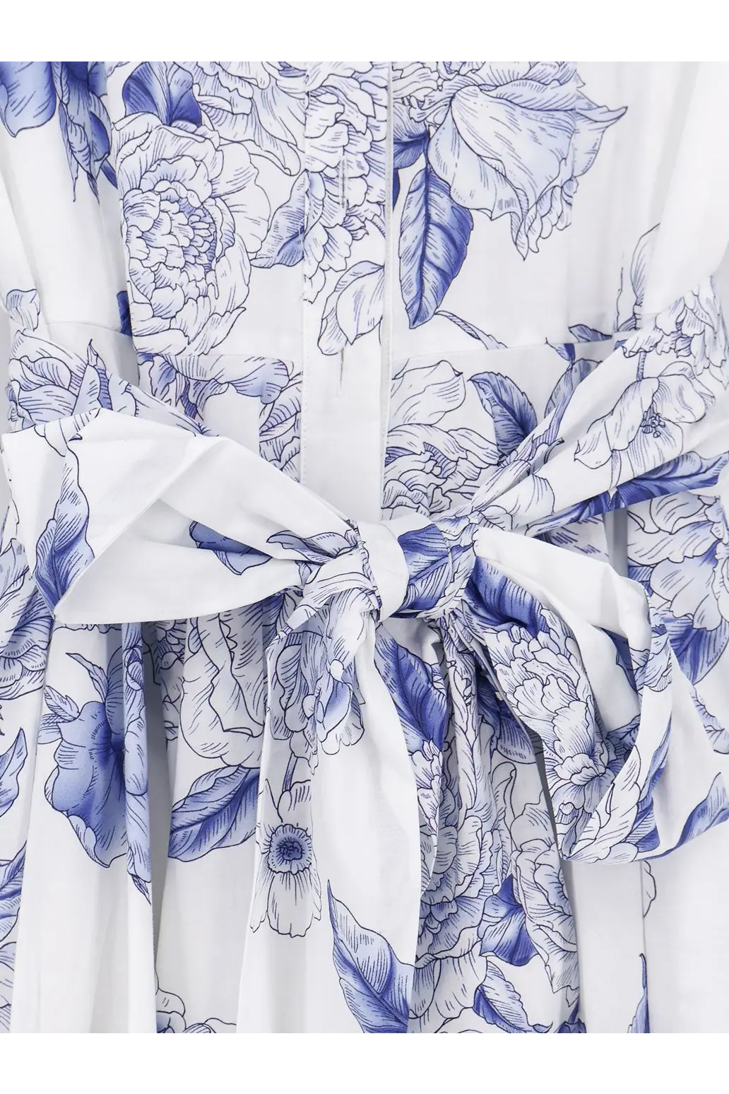 Lavi women’s spritz cotton chemisier dress in white with blue floral print and tied waistband