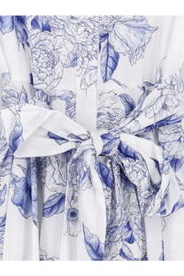 Lavi women’s spritz cotton chemisier dress in white with blue floral print and tied waistband
