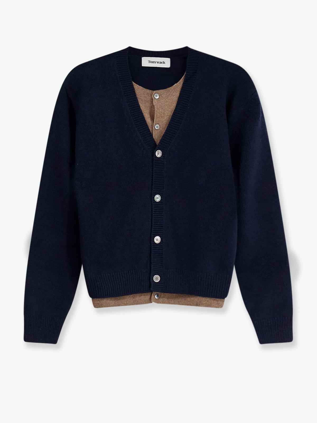 Tonywack Men's Layered Wool Blend Cardigan Beige