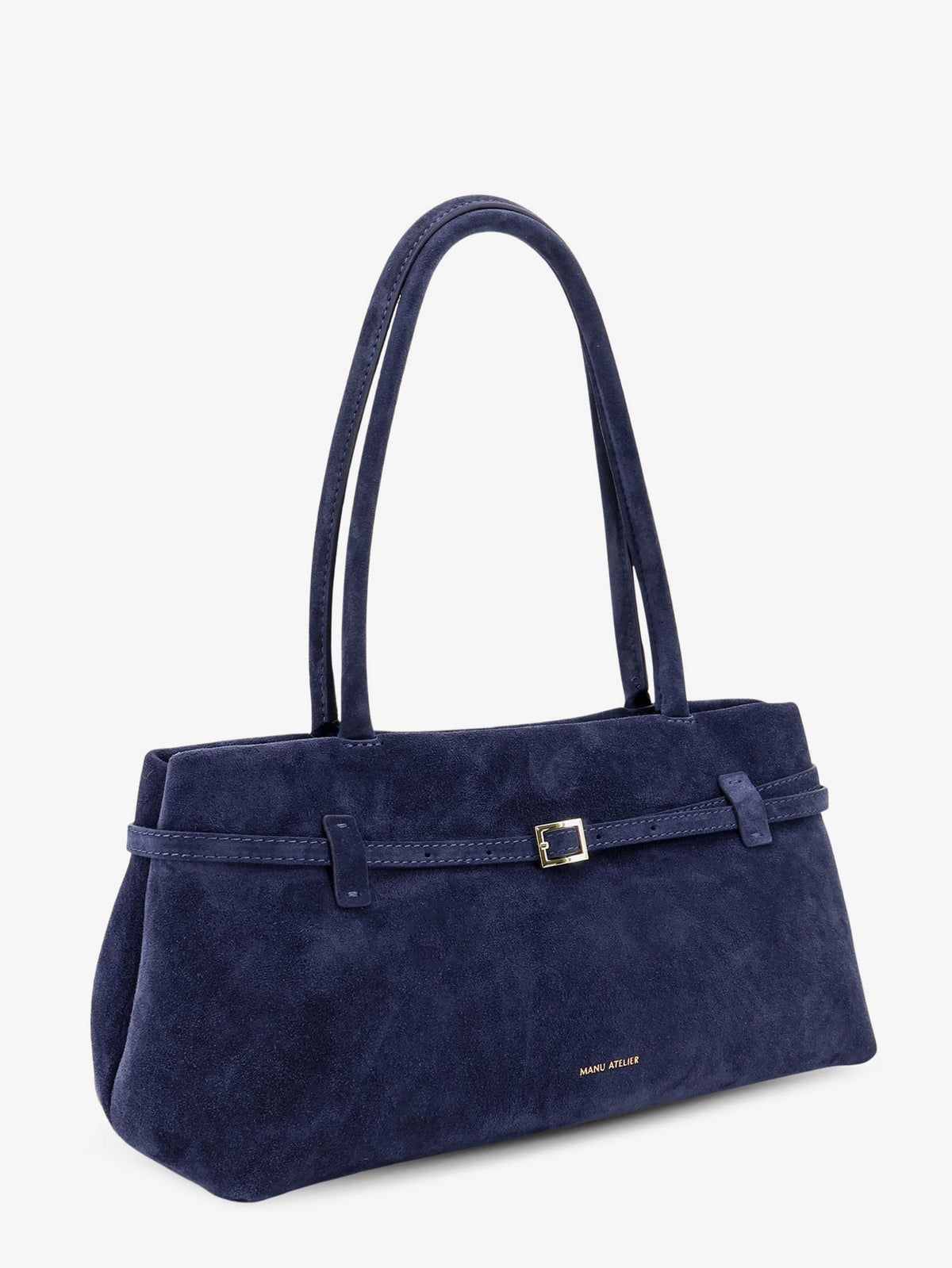 Manu Atelier Women's Le Cambon East West Suede Shoulder Bag Blue, view 3