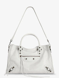 Balenciaga Women's Le City Medium Leather Shoulder Bag White
