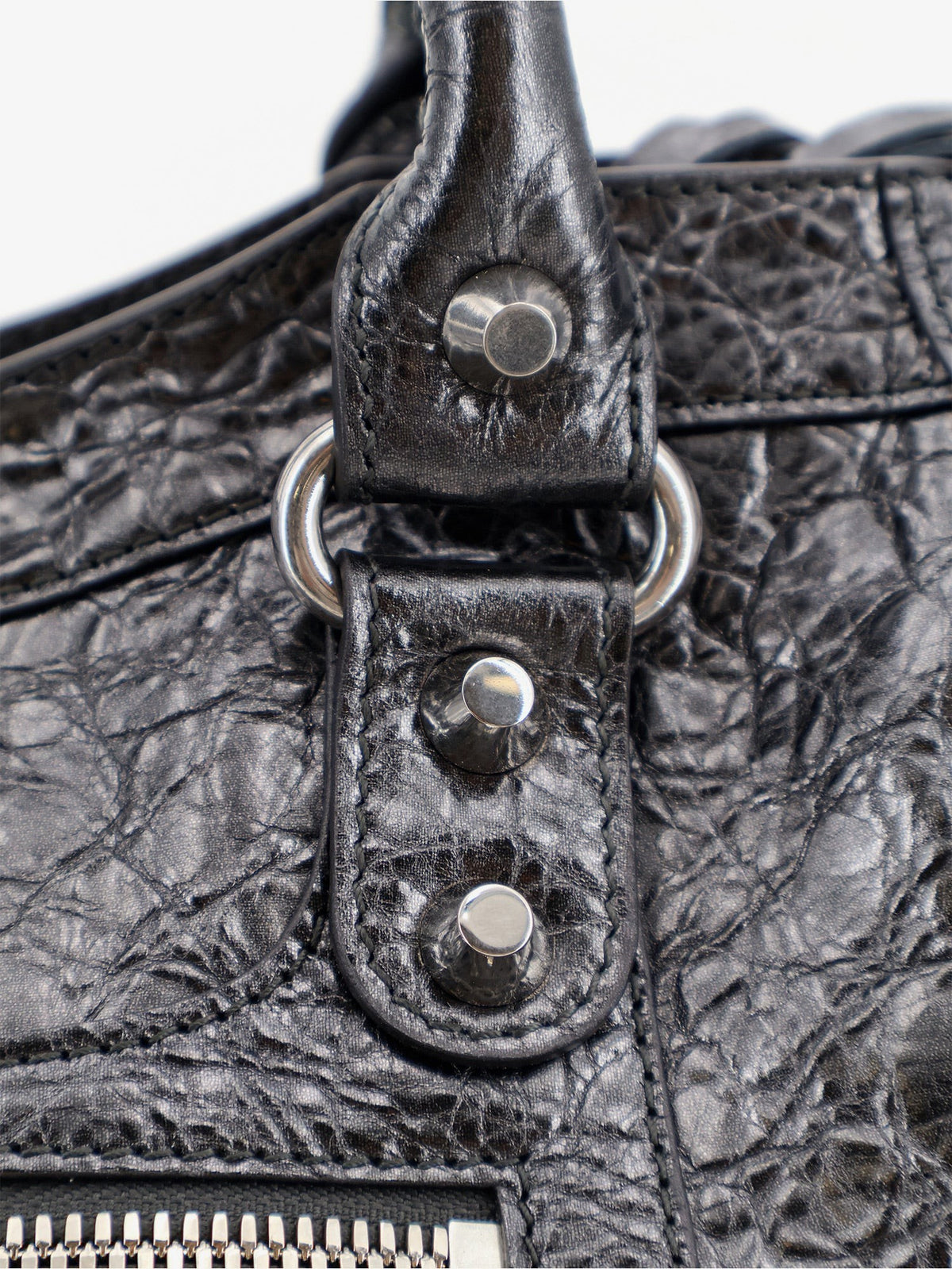 Balenciaga Women's Le City Medium Metallic Leather Handbag Grey, view 4