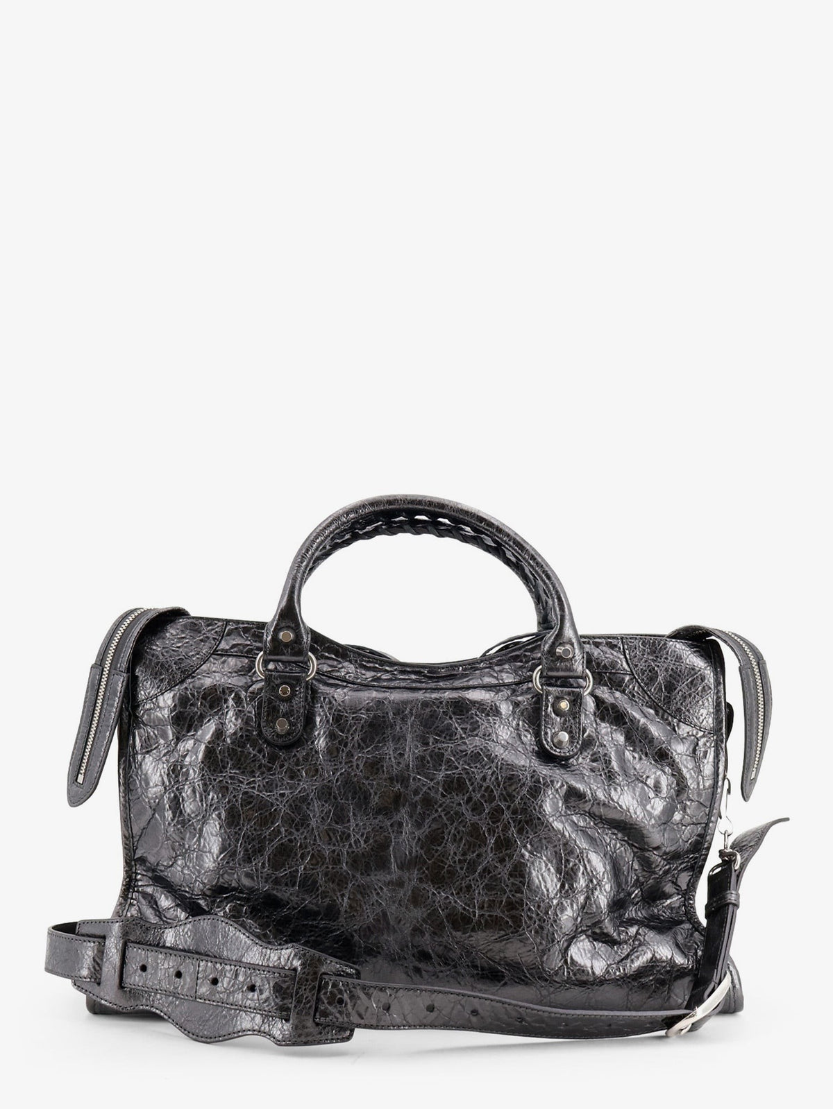 Balenciaga Women's Le City Medium Metallic Leather Handbag Grey, view 2