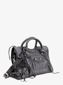 Balenciaga Women's Le City Medium Metallic Leather Handbag Grey, view 3