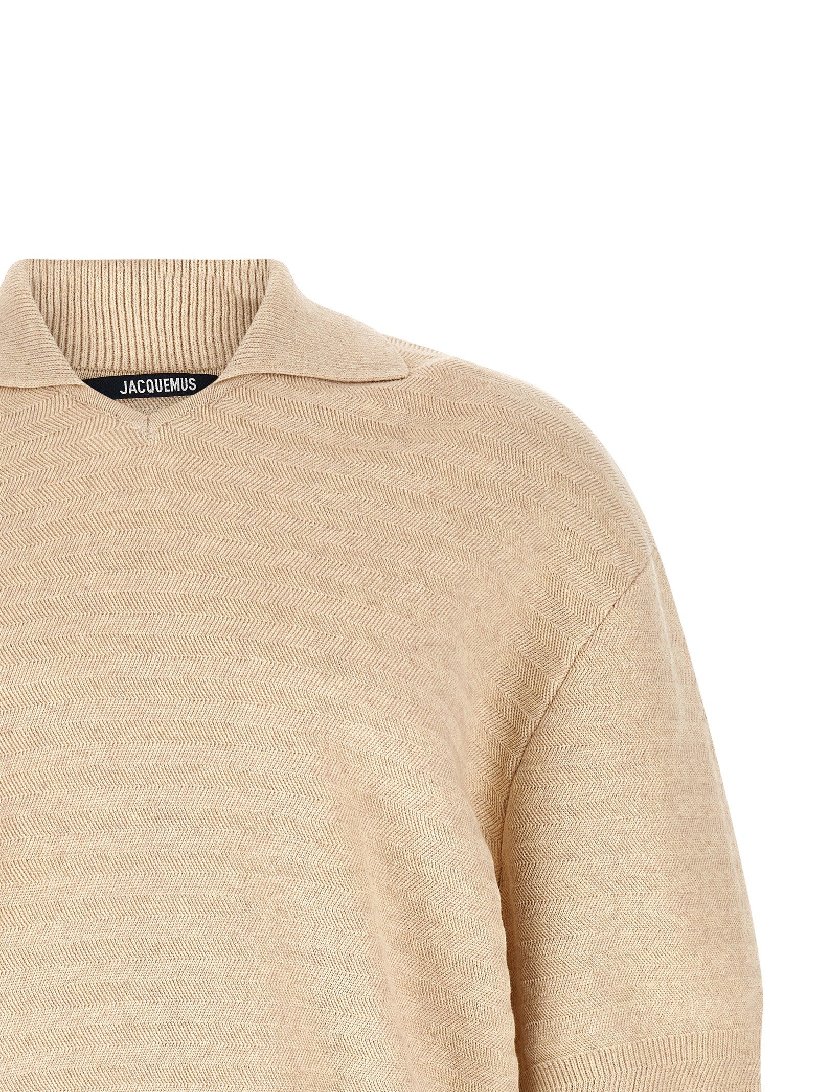JACQUEMUS Le Polo Maille Chevron Polo Shirt Beige