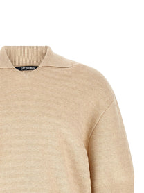 JACQUEMUS Le Polo Maille Chevron Polo Shirt Beige